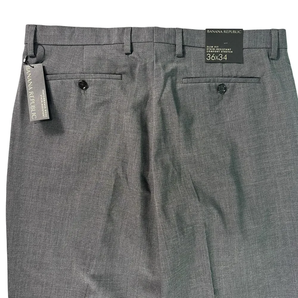 Banana Republic Performance Wool Dress Pants Mens 36x34 Slim Fit‎ Gray NEW